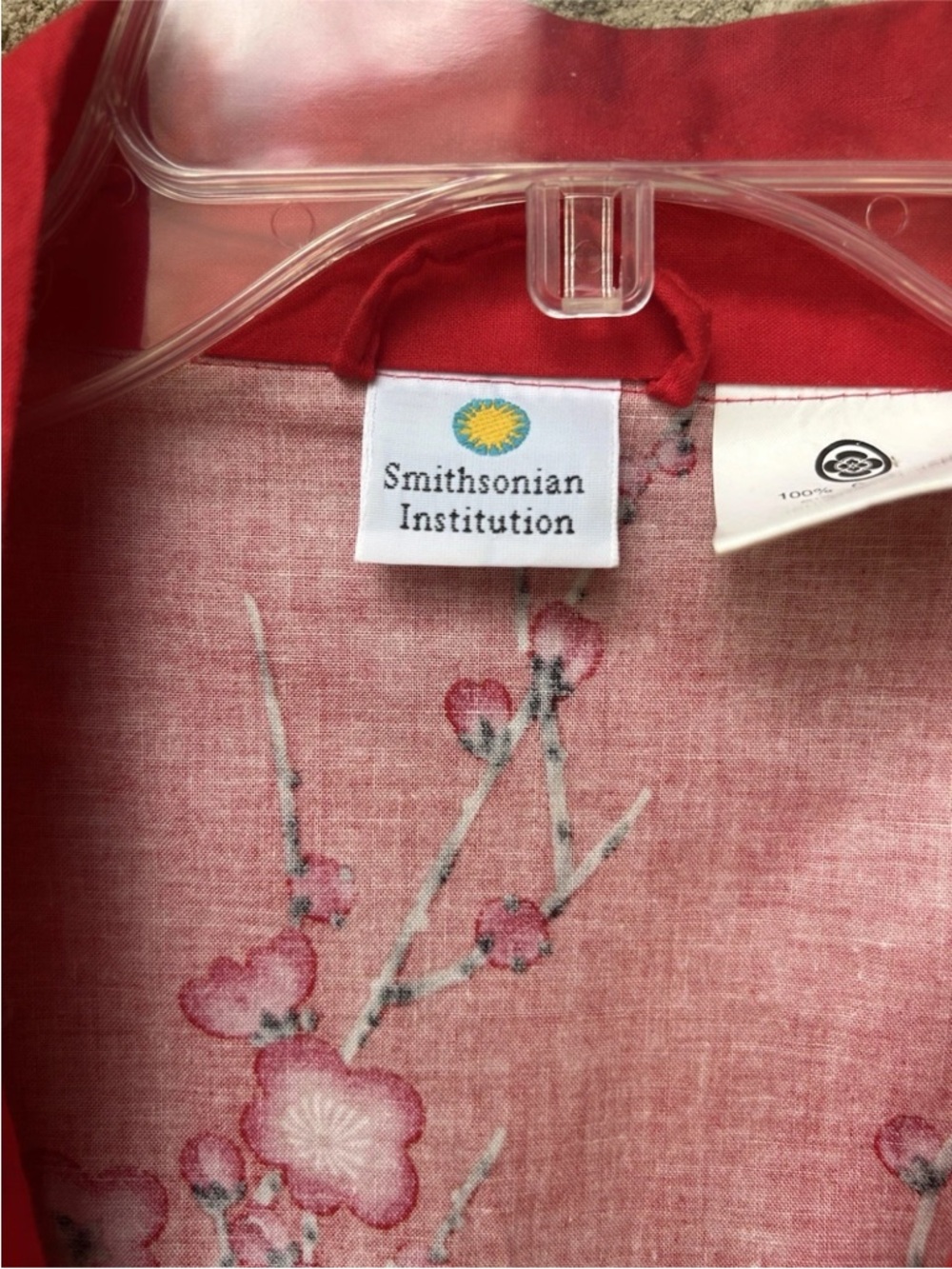 Smithsonian Institution Cotton Kimono Robe XL Red Cherry Blossoms Birds NWOT - Picture 7 of 8